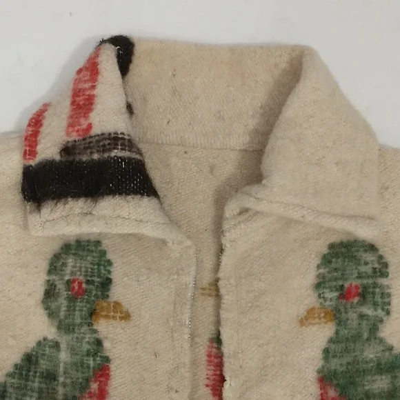 Vintage 70s Wool Jacket Love Birds Hand Crafted South American Woven w Fringe - Picture 10 of 16